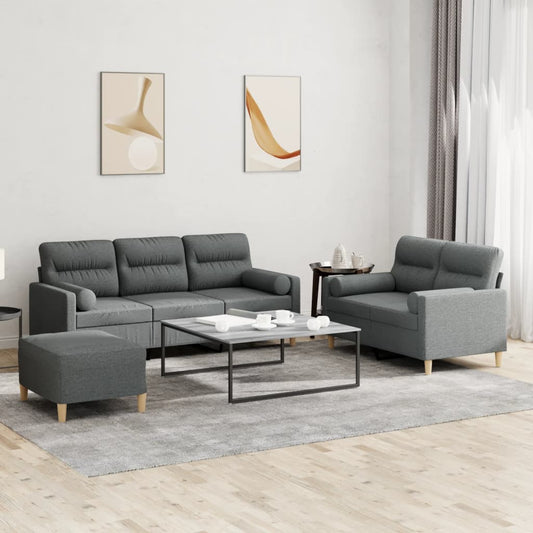 Set di Divani 3 pz con Cuscini Grigio Scuro in Tessuto | homemem39
