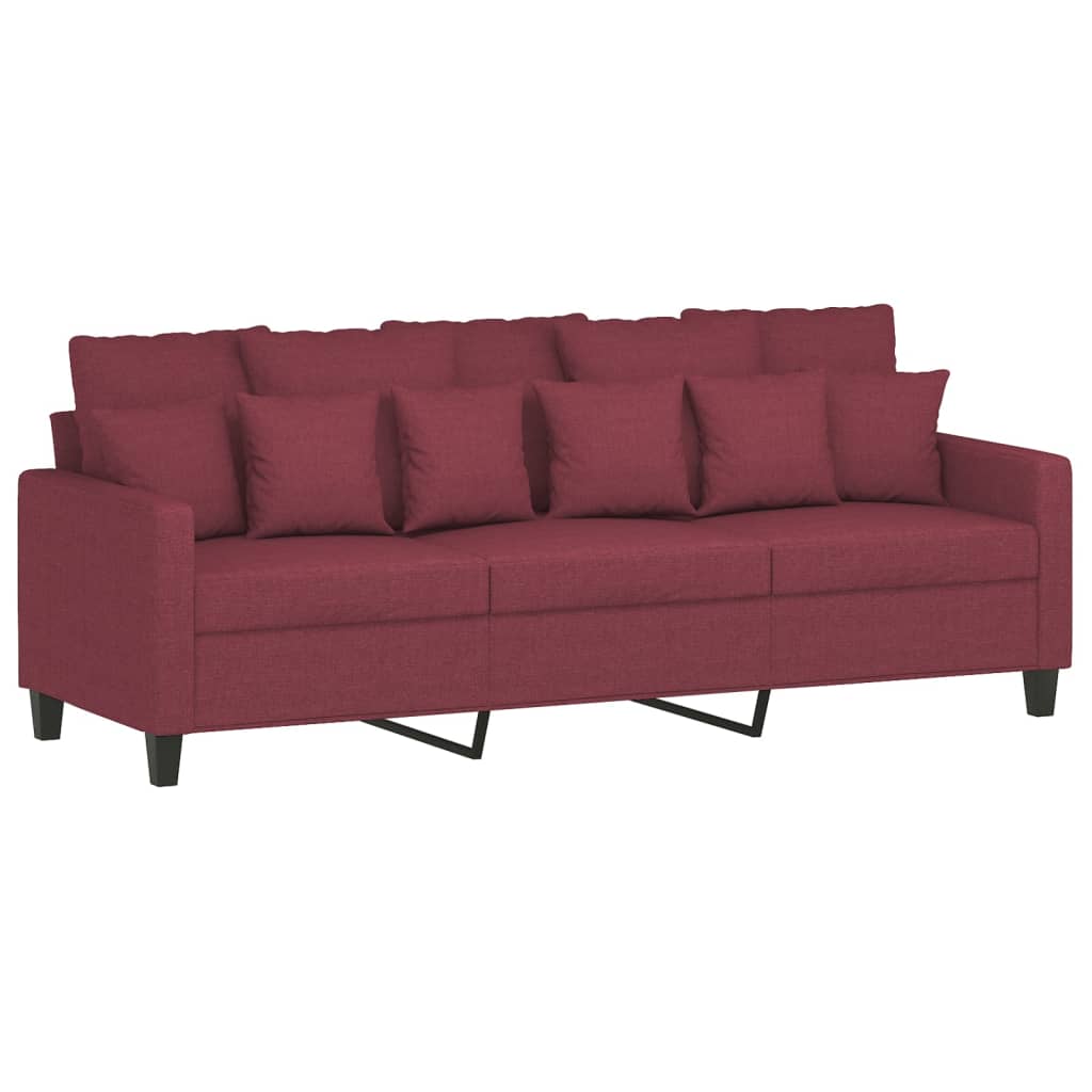 Set di Divani 3 pz con Cuscini Rosso Vino in Tessuto | homemem39