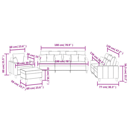 Set Divani 4 pz con Cuscini Grigio Chiaro in Tessuto