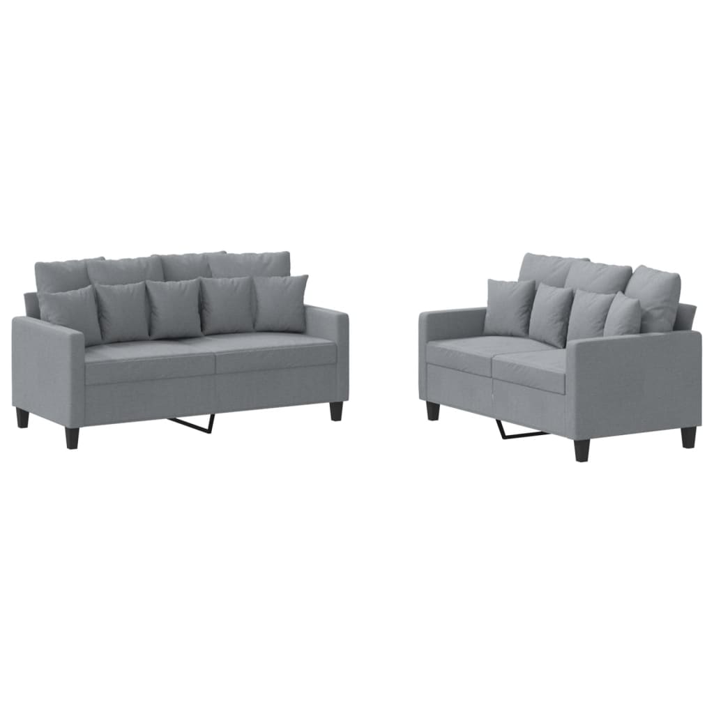 Set di Divani 2 pz con Cuscini Grigio Chiaro in Tessuto - homemem39