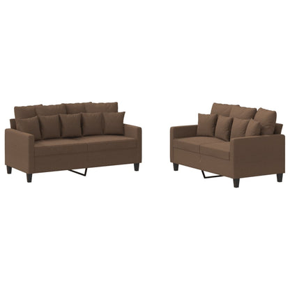 Set di Divani 2 pz con Cuscini Marrone in Tessuto