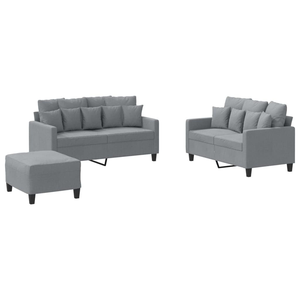 Set di Divani 3 pz con Cuscini Grigio Chiaro in Tessuto | homemem39