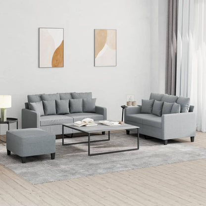 Set di Divani 3 pz con Cuscini Grigio Chiaro in Tessuto | homemem39