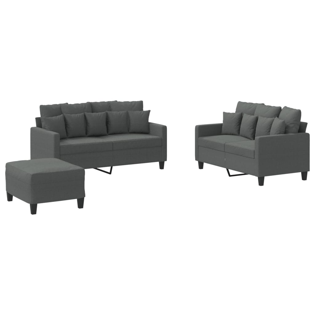 Set di Divani 3 pz con Cuscini Grigio Scuro in Tessuto - homemem39