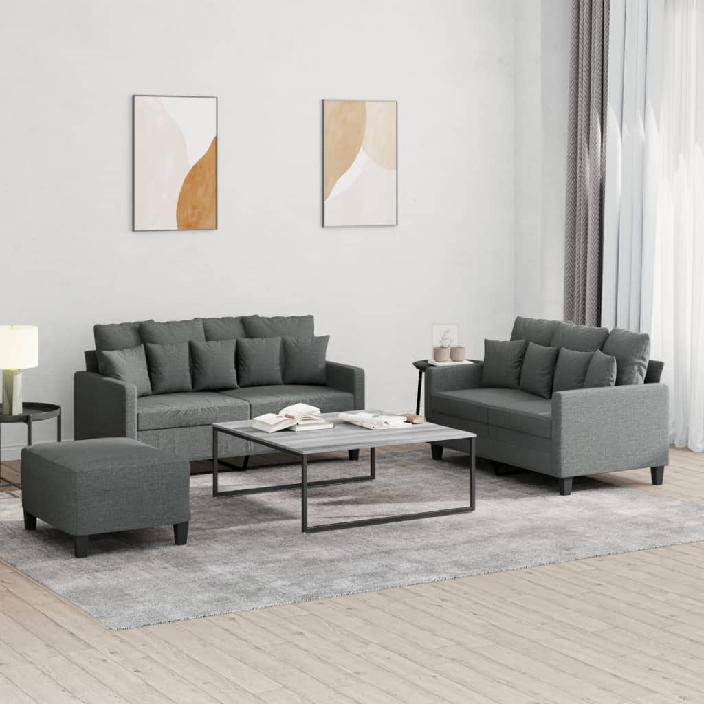 Set di Divani 3 pz con Cuscini Grigio Scuro in Tessuto - homemem39