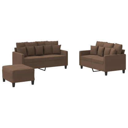 Set di Divani 3 pz con Cuscini Marrone in Tessuto
