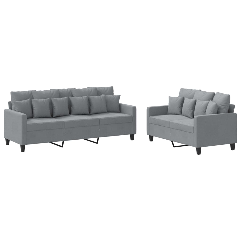 Set di Divani 2 pz con Cuscini Grigio Chiaro in Tessuto | homemem39
