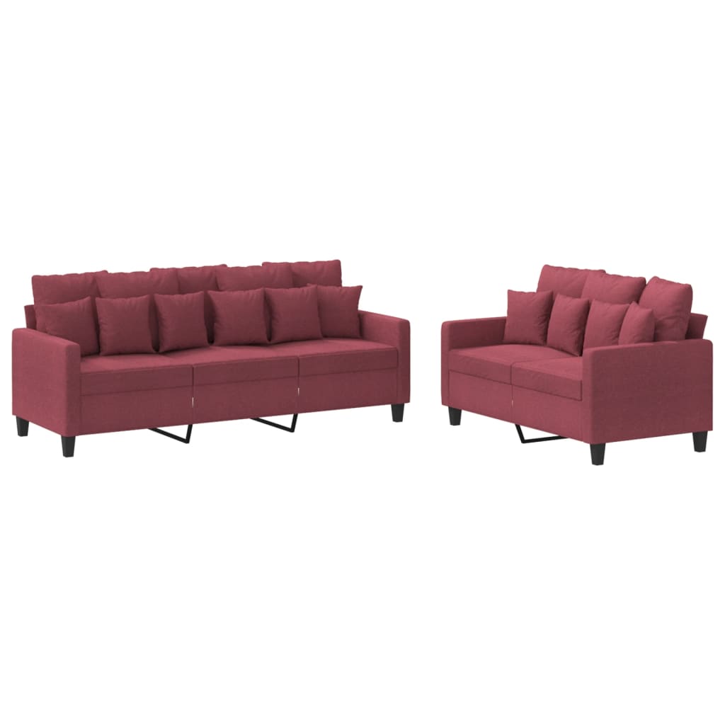 Set di Divani 2 pz con Cuscini Rosso Vino in Tessuto - homemem39