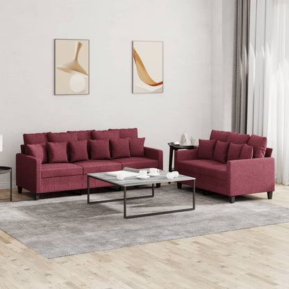 Set di Divani 2 pz con Cuscini Rosso Vino in Tessuto | homemem39