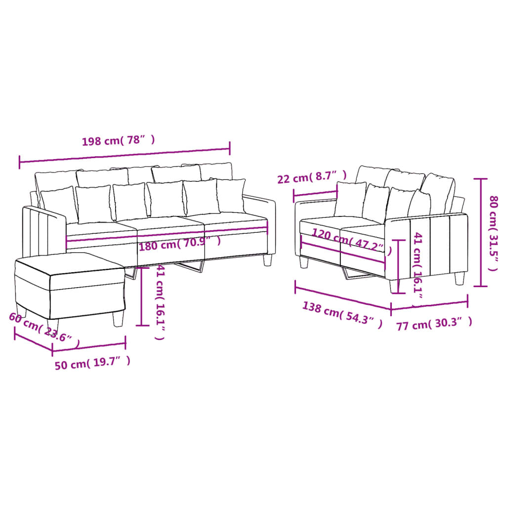 Set di Divani 3 pz con Cuscini Grigio Chiaro in Tessuto | homemem39