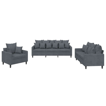 Set di Divani 3 pz con Cuscini Grigio Scuro in Velluto | homemem39