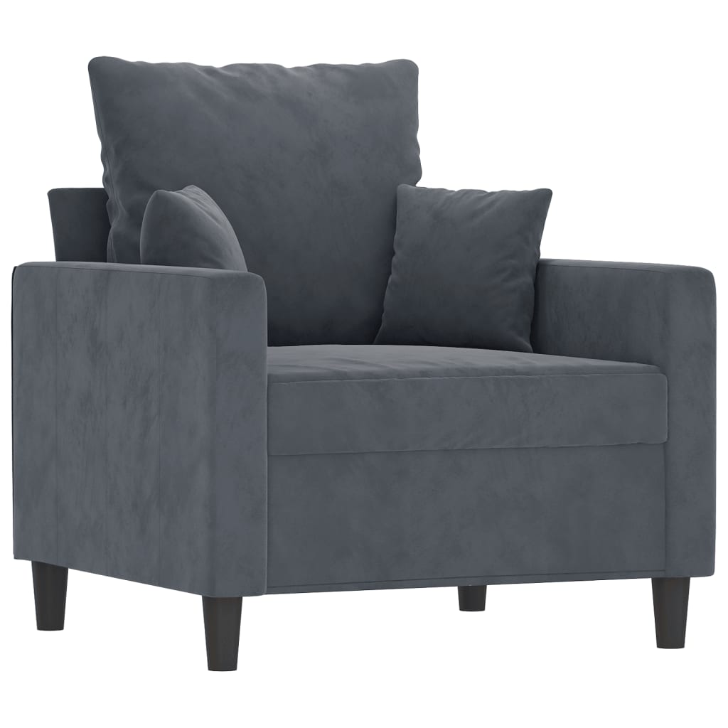 Set di Divani 3 pz con Cuscini Grigio Scuro in Velluto | homemem39