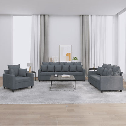 Set di Divani 3 pz con Cuscini Grigio Scuro in Velluto - homemem39