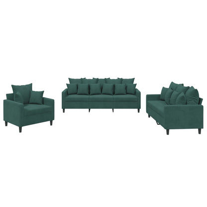 Set di Divani 3 pz con Cuscini Verde scuro in Velluto