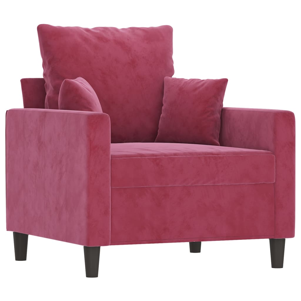 Set di Divani 3 pz con Cuscini Rosso Vino in Velluto | homemem39
