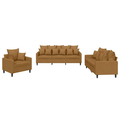 Set di Divani 3 pz con Cuscini Marrone in Velluto | homemem39