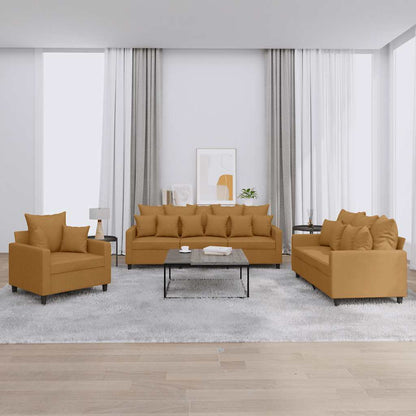 Set di Divani 3 pz con Cuscini Marrone in Velluto | homemem39