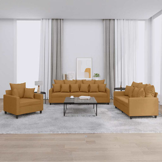 Set di Divani 3 pz con Cuscini Marrone in Velluto | homemem39