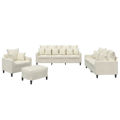 Set di Divani 4 pz con Cuscini Crema in Velluto