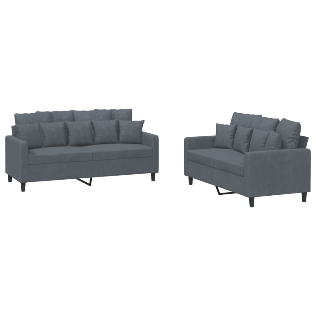 Set di Divani 2 pz con Cuscini Grigio Scuro in Velluto | homemem39