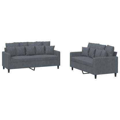 Set di Divani 2 pz con Cuscini Grigio Scuro in Velluto | homemem39