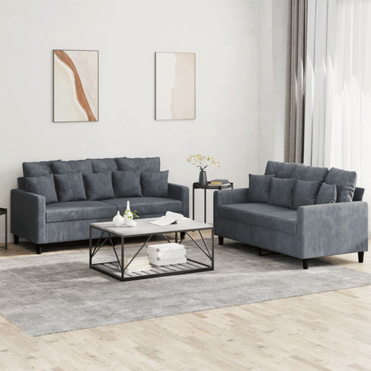 Set di Divani 2 pz con Cuscini Grigio Scuro in Velluto | homemem39