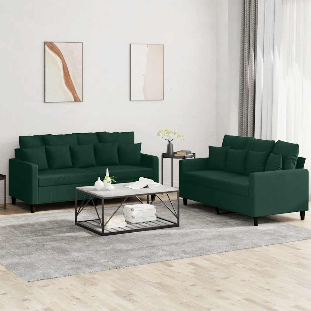 Set di Divani 2 pz con Cuscini Verde scuro in Velluto | homemem39
