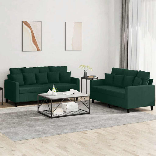 Set di Divani 2 pz con Cuscini Verde scuro in Velluto | homemem39
