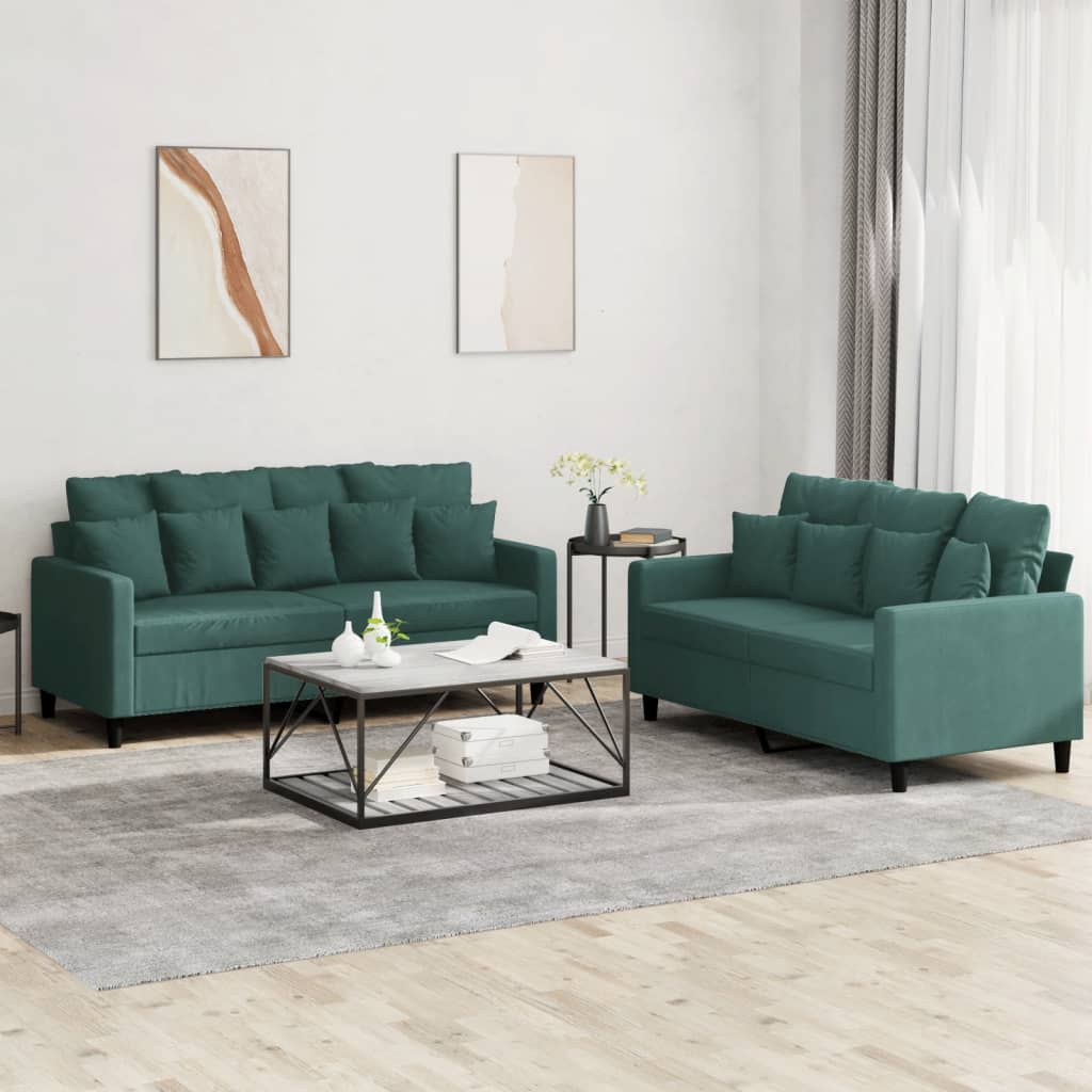 Set di Divani 2 pz con Cuscini Verde scuro in Velluto - homemem39