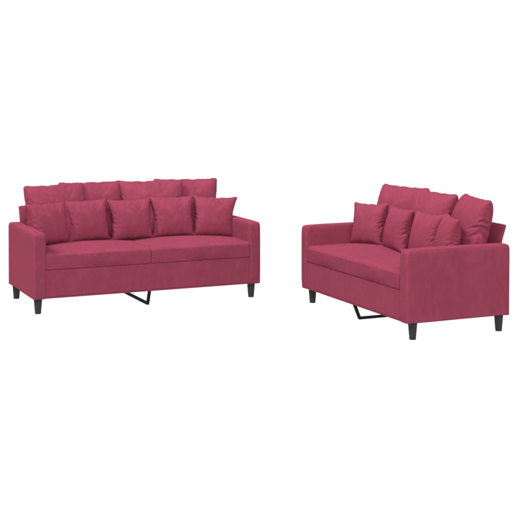 Set di Divani 2 pz con Cuscini Rosso Vino in Velluto - homemem39