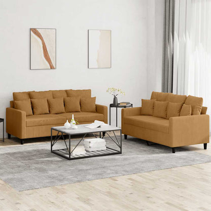 Set di Divani 2 pz con Cuscini Marrone in Velluto | homemem39