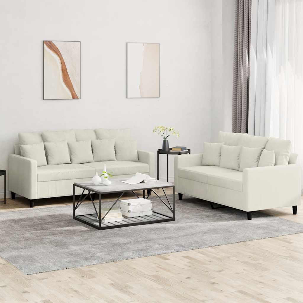 Set di Divani 2 pz con Cuscini Crema in Velluto | homemem39