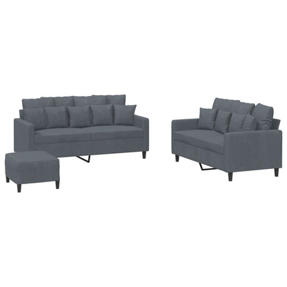 Set di Divani 3 pz con Cuscini Grigio Scuro in Velluto | homemem39