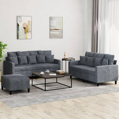 Set di Divani 3 pz con Cuscini Grigio Scuro in Velluto | homemem39