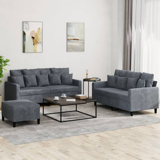 Set di Divani 3 pz con Cuscini Grigio Scuro in Velluto | homemem39