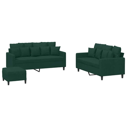 Set di Divani 3 pz con Cuscini Verde scuro in Velluto | homemem39