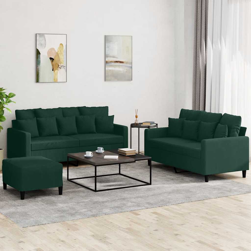 Set di Divani 3 pz con Cuscini Verde scuro in Velluto | homemem39