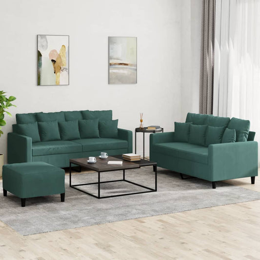 Set di Divani 3 pz con Cuscini Verde scuro in Velluto - homemem39