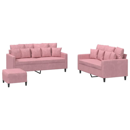 Set di Divani 3 pz con Cuscini rosa in Velluto