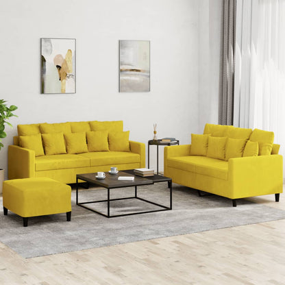 Set di Divani 3 pz con Cuscini giallo in Velluto