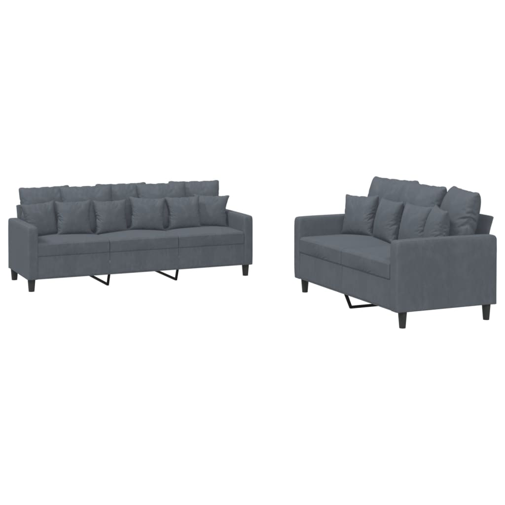 Set di Divani 2 pz con Cuscini Grigio Scuro in Velluto | homemem39
