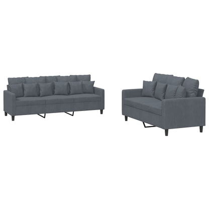 Set di Divani 2 pz con Cuscini Grigio Scuro in Velluto | homemem39