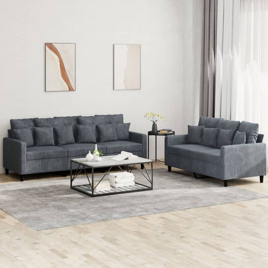 Set di Divani 2 pz con Cuscini Grigio Scuro in Velluto - homemem39