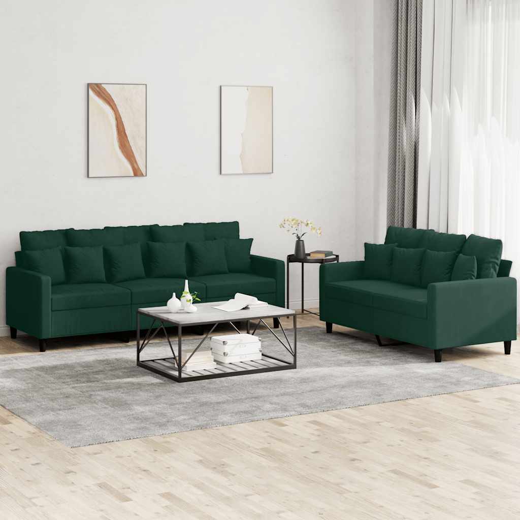 Set di Divani 2 pz con Cuscini Verde scuro in Velluto
