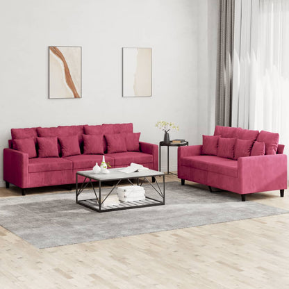 Set di Divani 2 pz con Cuscini Rosso Vino in Velluto | homemem39
