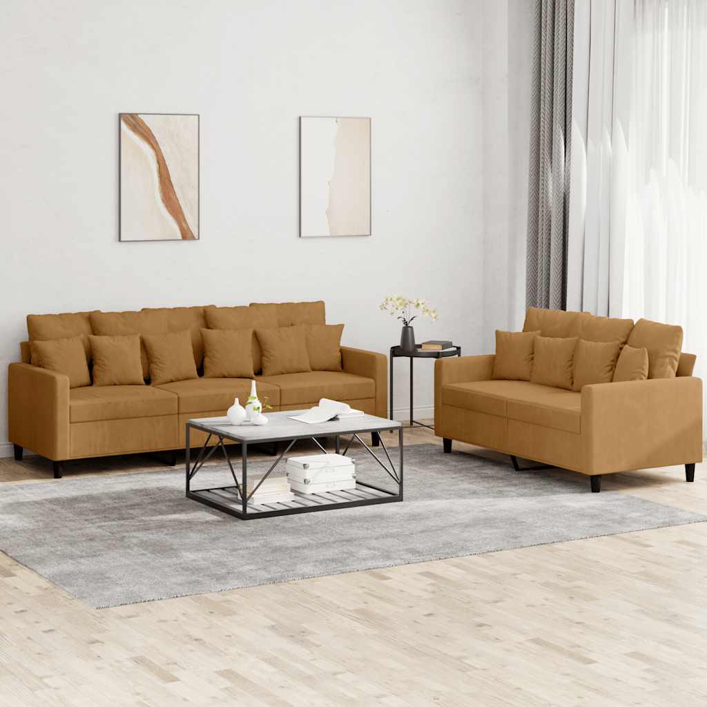 Set di Divani 2 pz con Cuscini Marrone in Velluto | homemem39