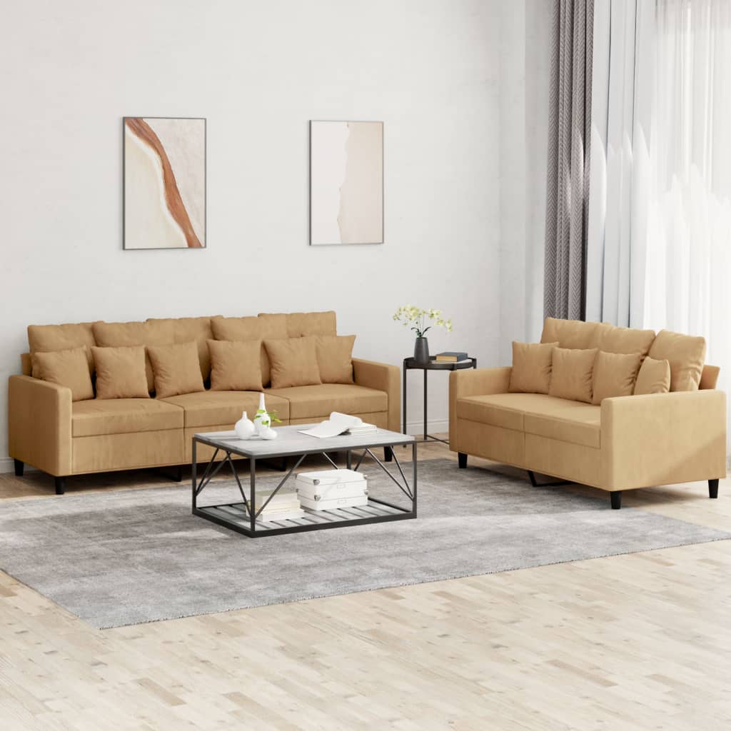 Set di Divani 2 pz con Cuscini Marrone in Velluto - homemem39