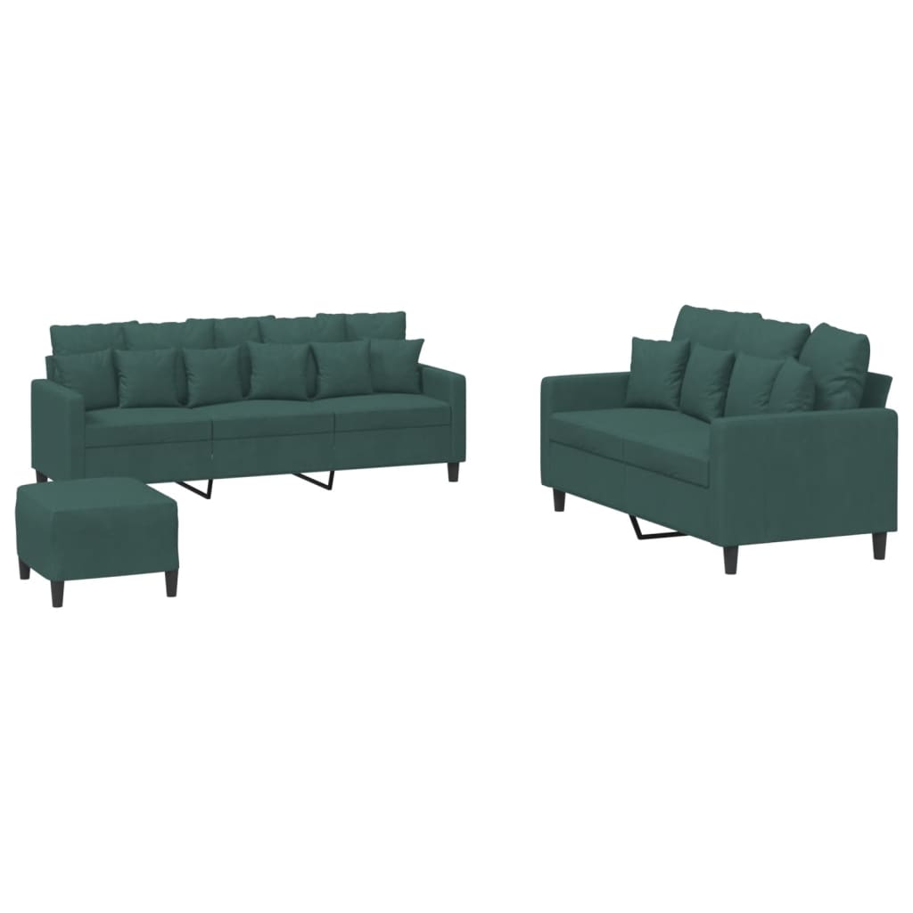 Set di Divani 3 pz con Cuscini Verde scuro in Velluto - homemem39