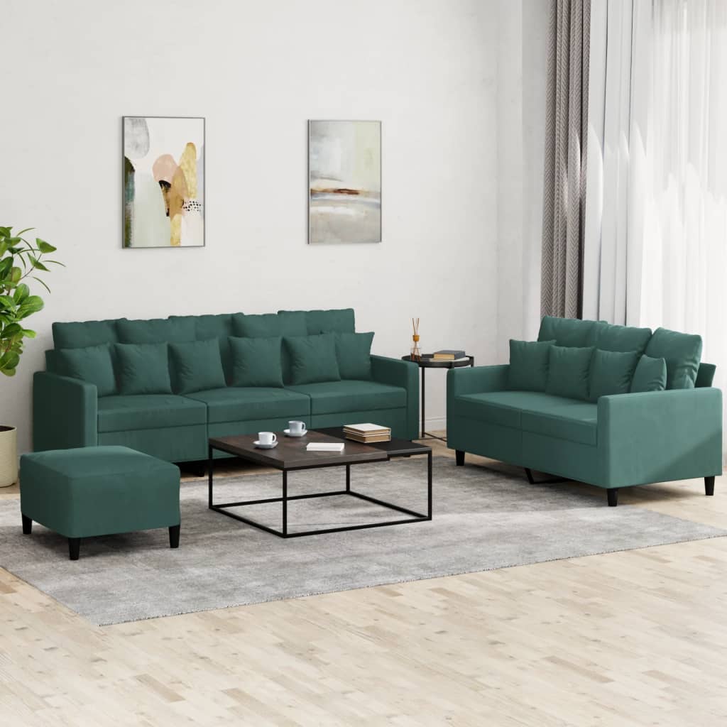 Set di Divani 3 pz con Cuscini Verde scuro in Velluto - homemem39