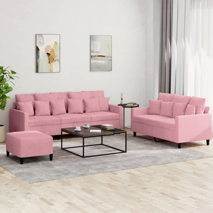 Set di Divani 3 pz con Cuscini rosa in Velluto